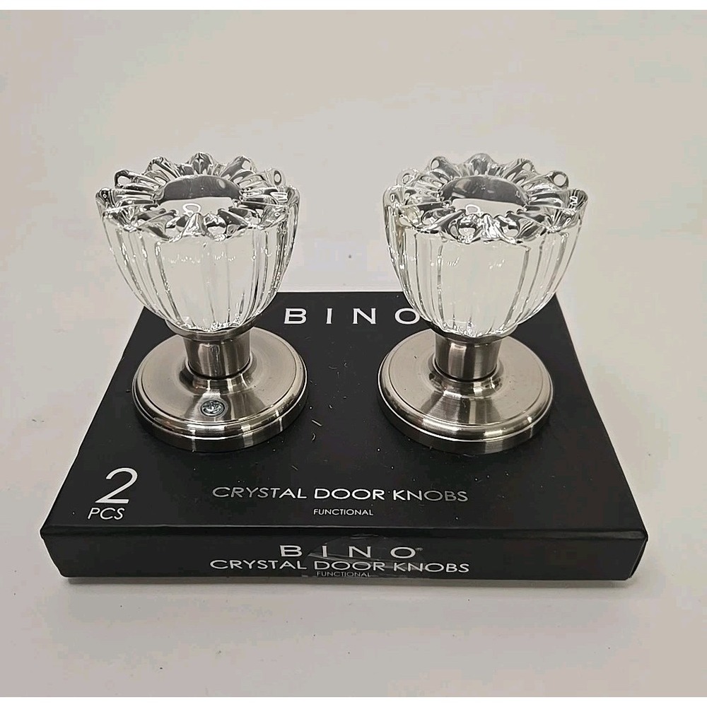 BINO 2 RIBBED CRYSTAL‎ DOOR KNOBS CHROME NICKEL-NIB